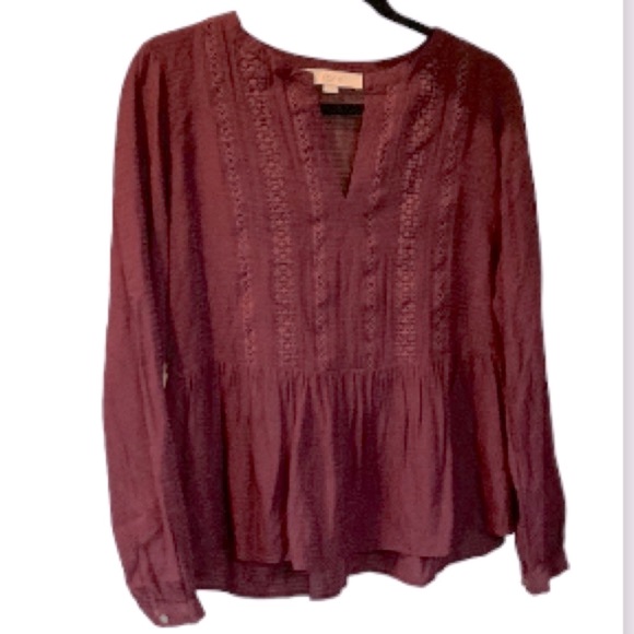 ANN TAYLOR LOFT Blouse Wine Burgundy Boho Bohemian Peasant Embroidered Womens XS - Picture 6 of 15